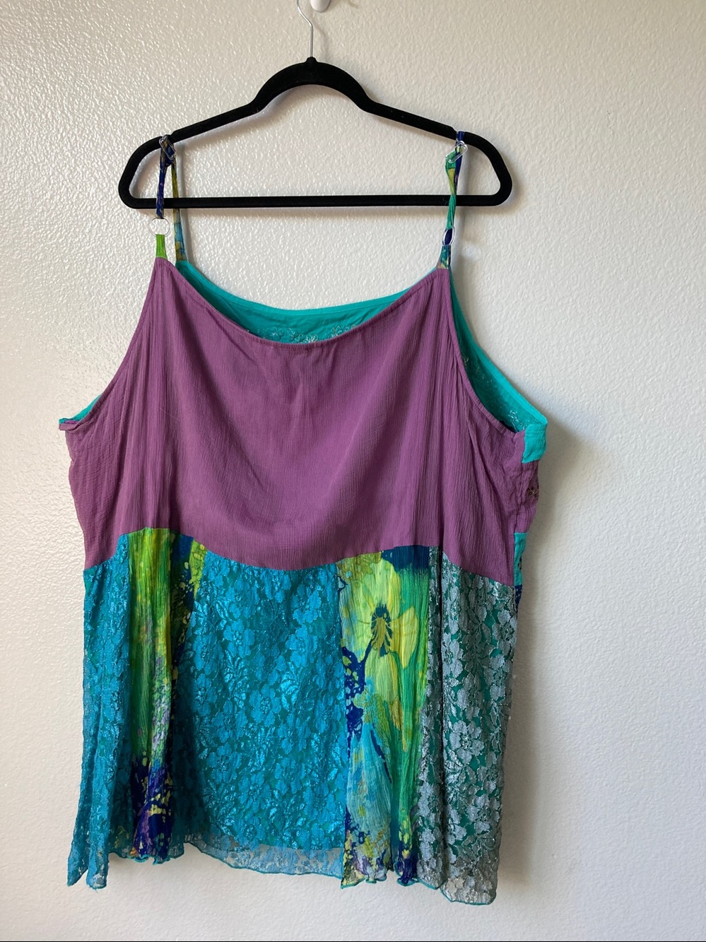 Ulla Popken Patchwork Sequin Lace Embroidered Boho Festival Tank top sz 32/34 - Picture 4 of 7